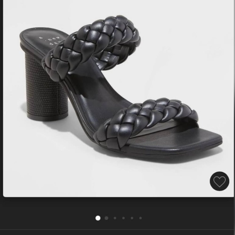 A New Day black heeled sandals, 2 woven straps